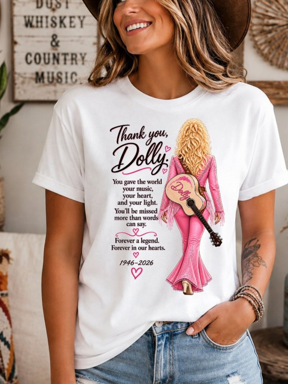 Thank You Dolly Western Country Music Tribute Graphic Tee